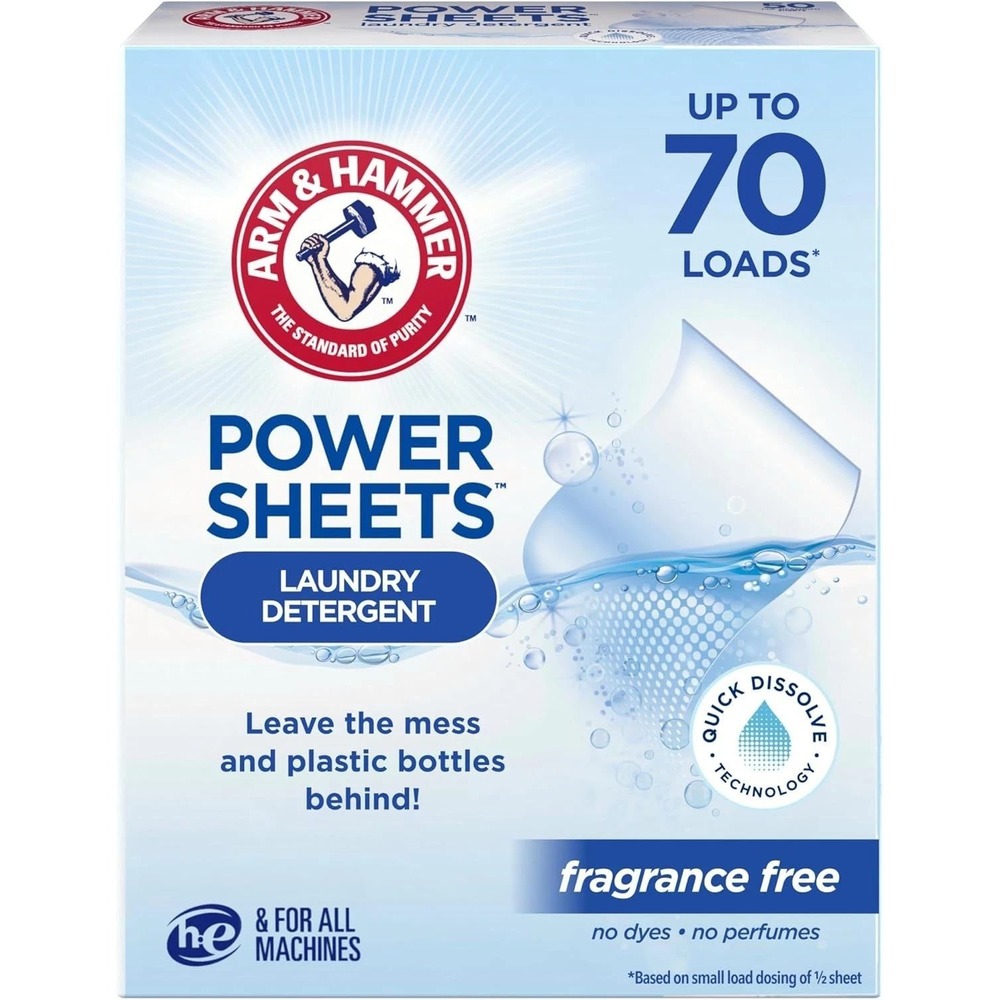 ARM & HAMMER Power Sheets Laundry Detergent, Fragrance Free 35 ct, up to 70 smal